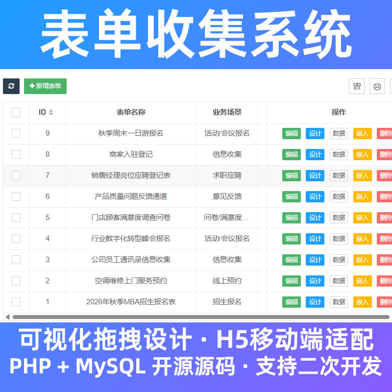 符号象表单收集系统PHP在线报名预约问卷可视化拖拽表单系统源码